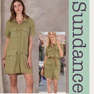 Sundance linen Harper collared shirtdress
Light olive. Size small.